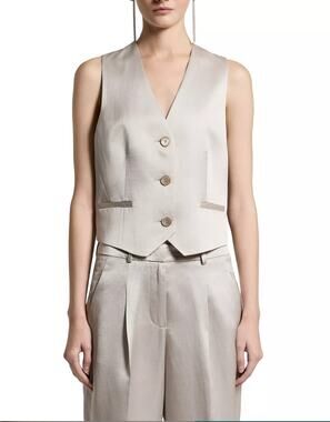 NWT Peserico Satin V-Neck Vest Silver Size 6